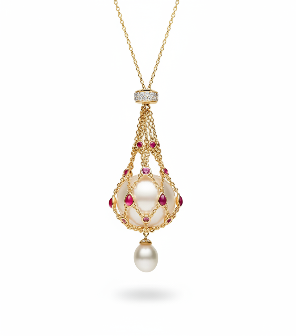 Luxury Openwork Pearl Pendant Necklace - Removable Design with Zirconia Accents