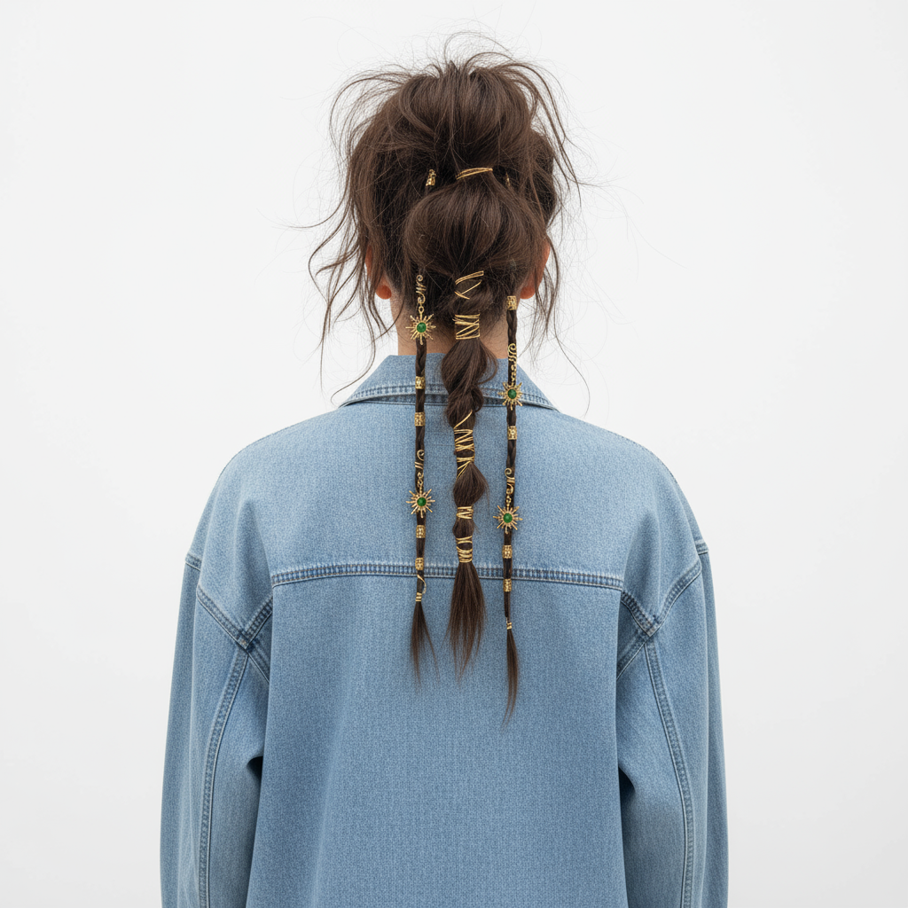 Bohemian Sun Charm Hair Jewelry with Green Gemstones - Gold Hair Accessories