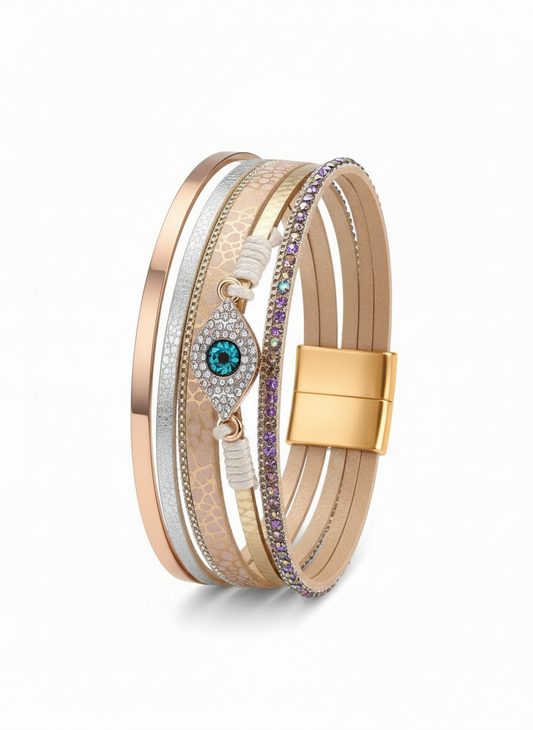 Multi-Strand Magnetic Leather Bracelet