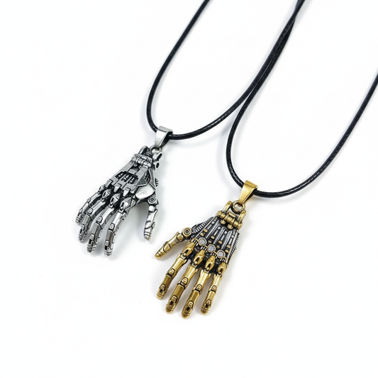Men's Articulated Mechanical Skeleton Hand Necklace Pendant - With Gift Box