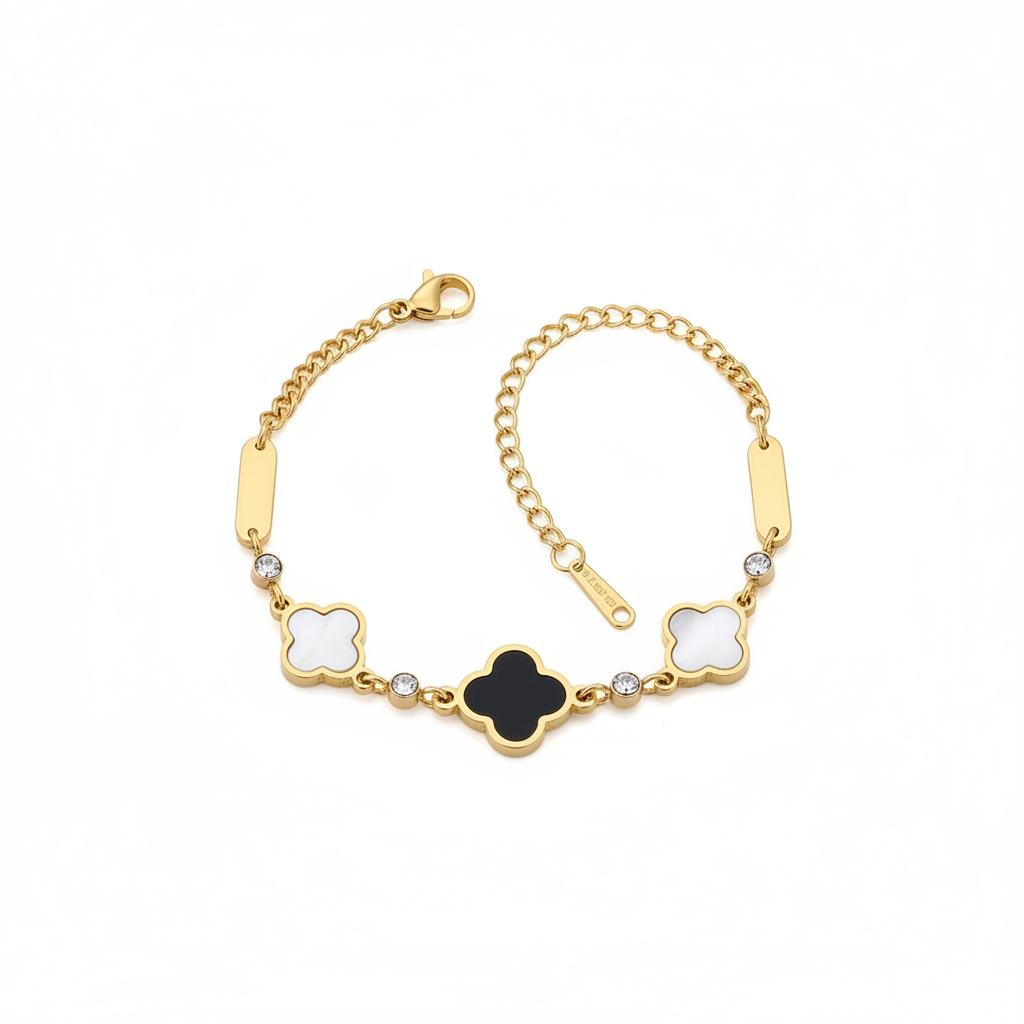 18K Gold Plated Clover Bracelet Gift Box Set - Birthday Gift for Girlfriend Best Friend - Tarnish Free Mother of Pearl Enamel Bracelet