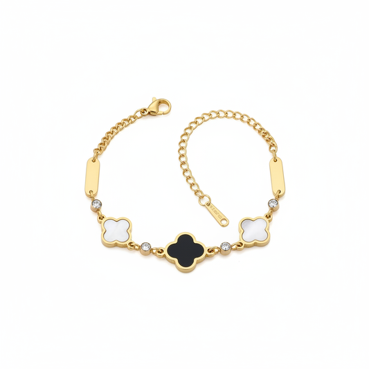 18K Gold Plated Clover Bracelet Gift Box Set - Birthday Gift for Girlfriend Best Friend - Tarnish Free Mother of Pearl Enamel Bracelet