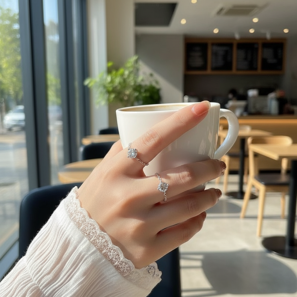 💎 Adjustable Moissanite Chain Ring | Round/Oval Cut Ring
