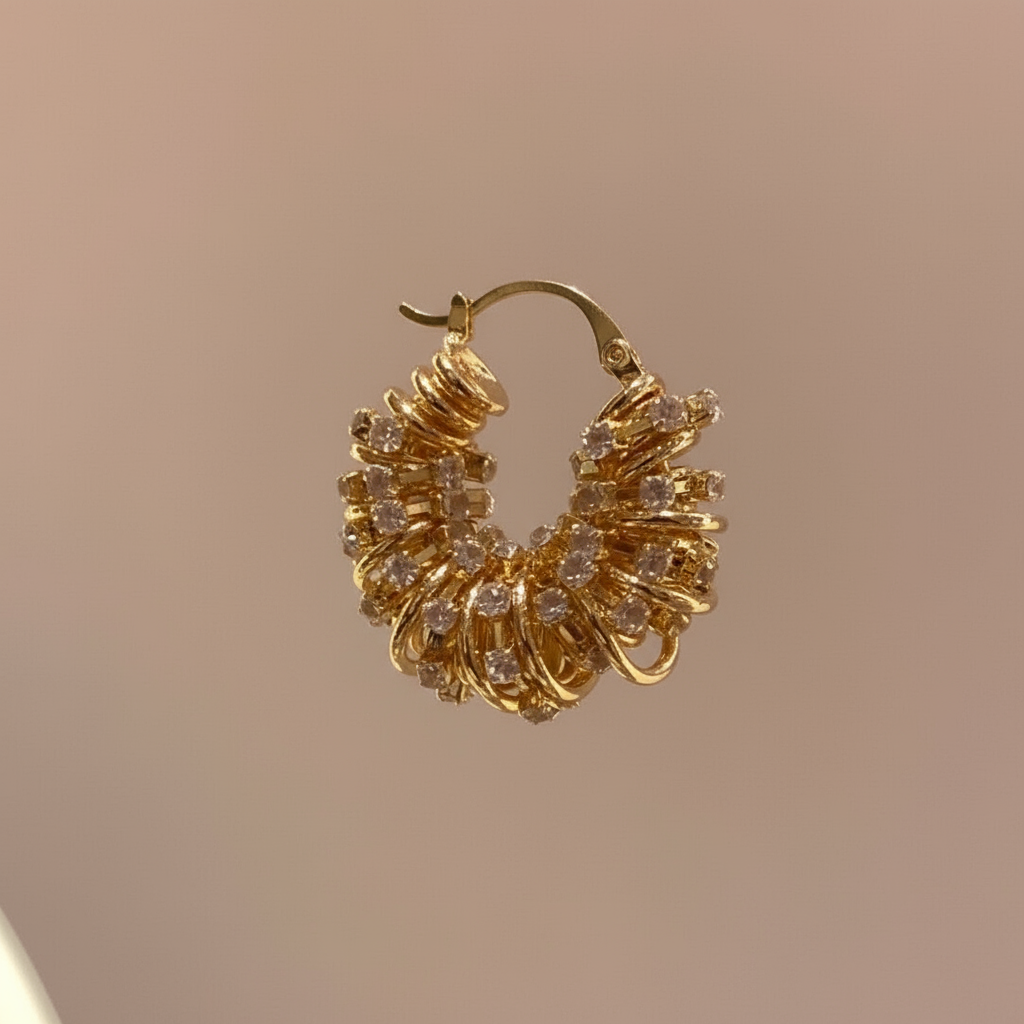 Luxury Gold Plated Crystal Hoop Earrings - Textured Wave Design