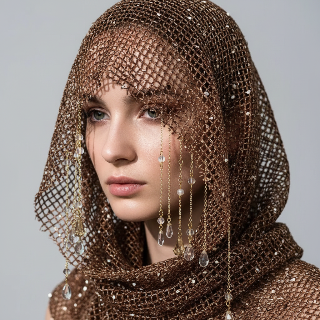 Y2K It Girl Metallic Mesh Hood Bohemian Headscarf Shawl