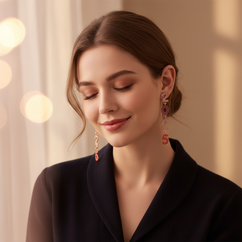 2026 New Year Crystal Number Earrings Snowflake Statement Jewelry