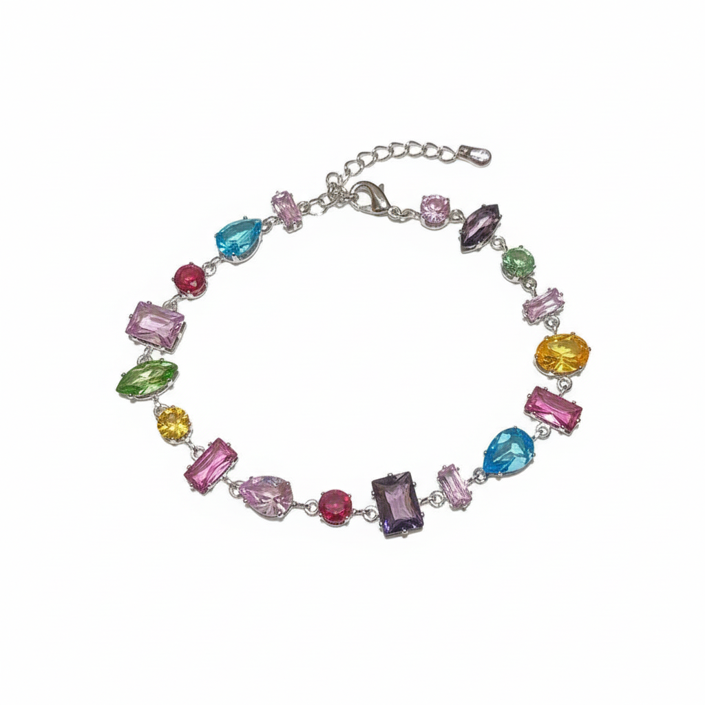 Colorful Zirconia Bracelet for Women - Multicolor Crystal Gemstone Chain Bracelet Gold Silver Plated Adjustable Charm Jewelry Gift