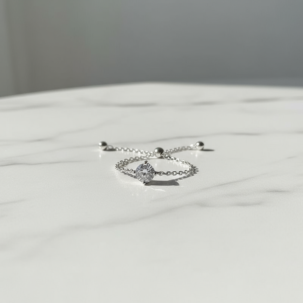 💎 Adjustable Moissanite Chain Ring | Round/Oval Cut Ring