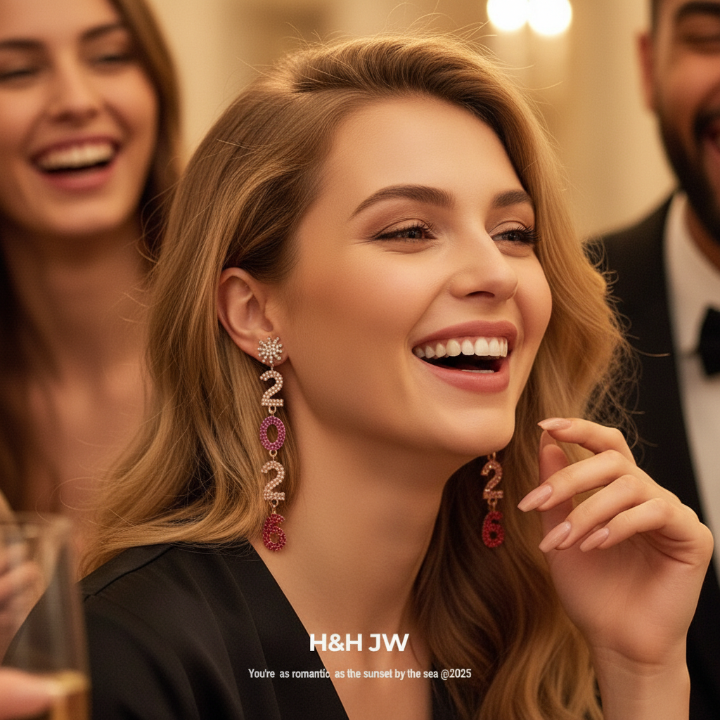 2026 New Year Crystal Number Earrings Snowflake Statement Jewelry