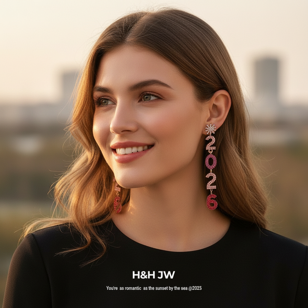 2026 New Year Crystal Number Earrings Snowflake Statement Jewelry