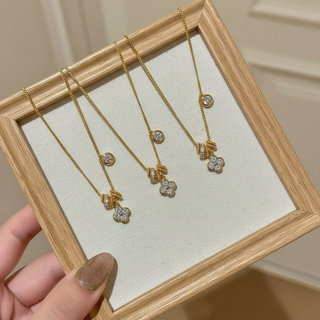 Gold Clover Necklace for Women with Gift Box - Delicate Crystal Pendant Necklace Lucky Charm Jewelry Birthday Gifts