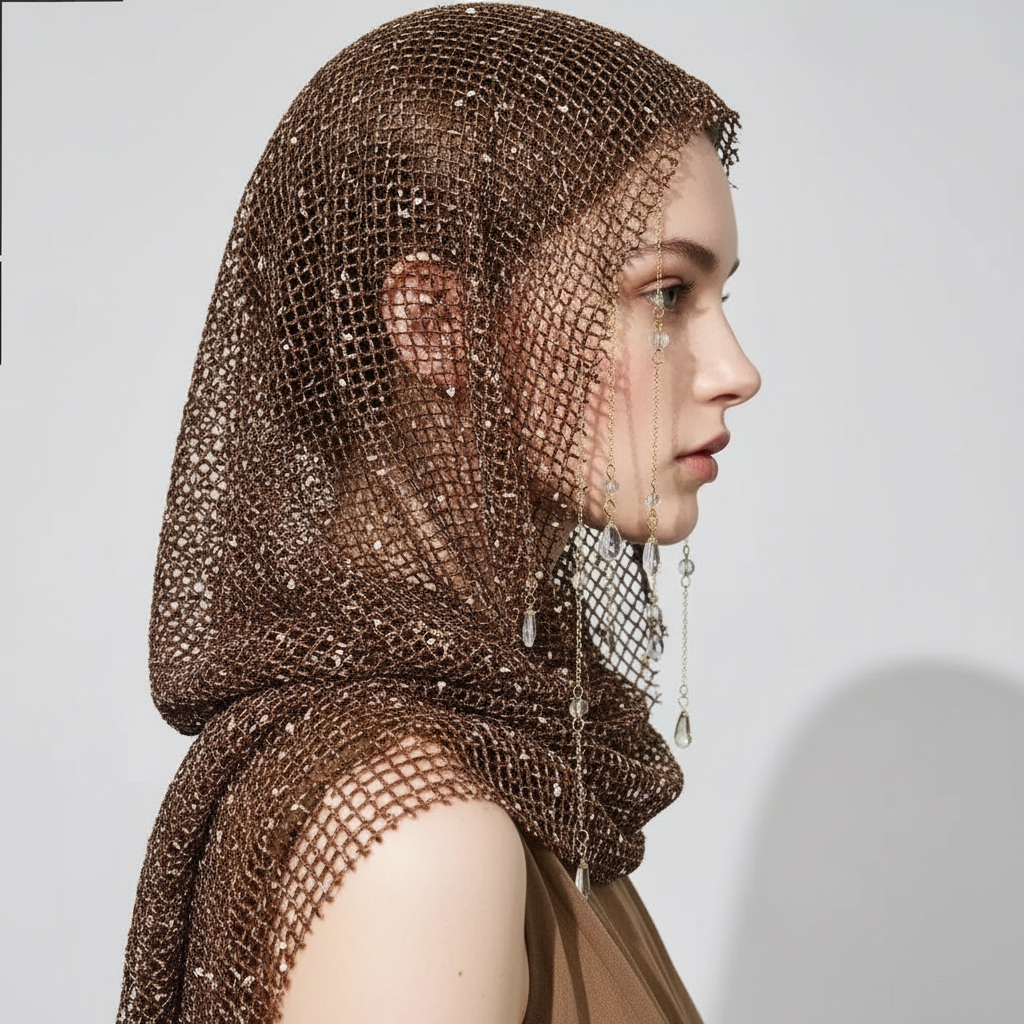 Y2K It Girl Metallic Mesh Hood Bohemian Headscarf Shawl