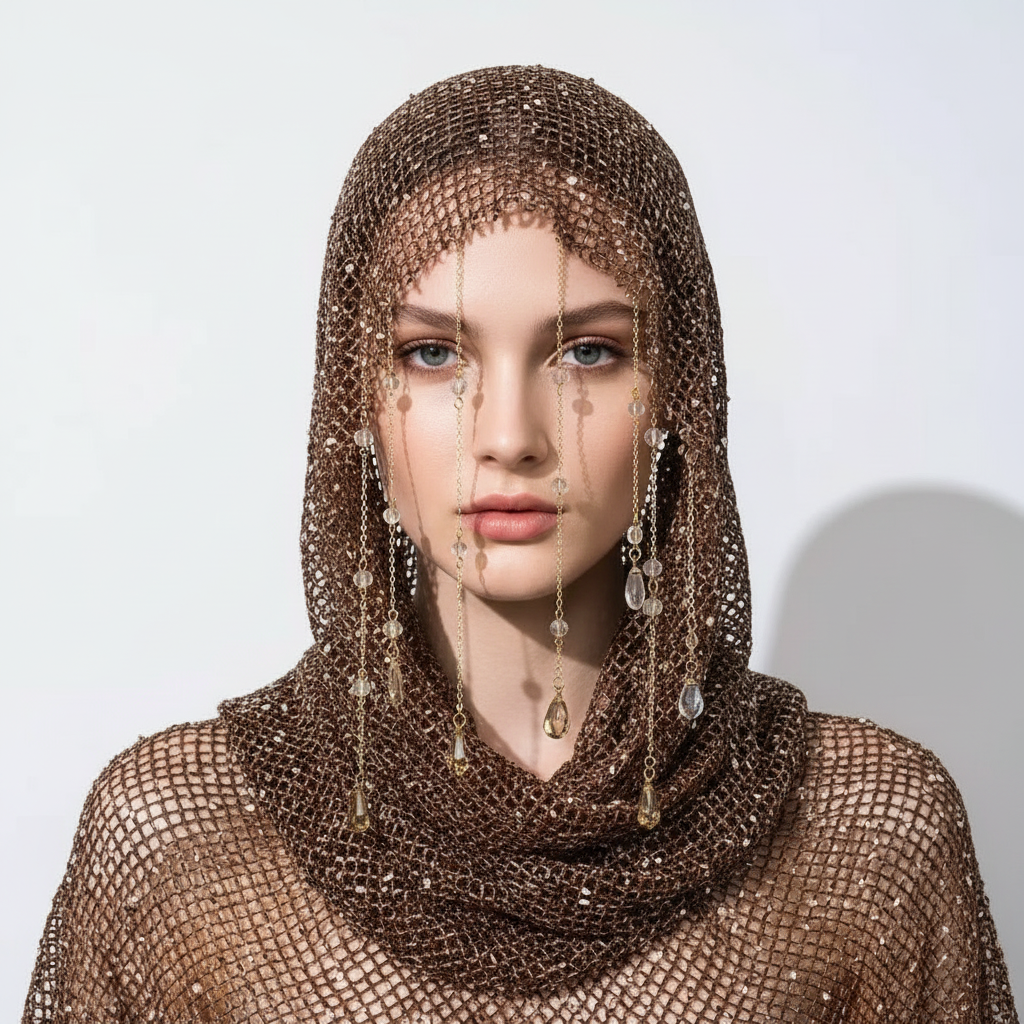 Y2K It Girl Metallic Mesh Hood Bohemian Headscarf Shawl