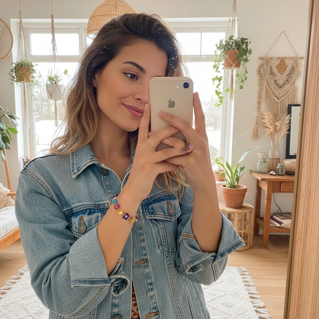 Colorful Zirconia Bracelet for Women - Multicolor Crystal Gemstone Chain Bracelet Gold Silver Plated Adjustable Charm Jewelry Gift