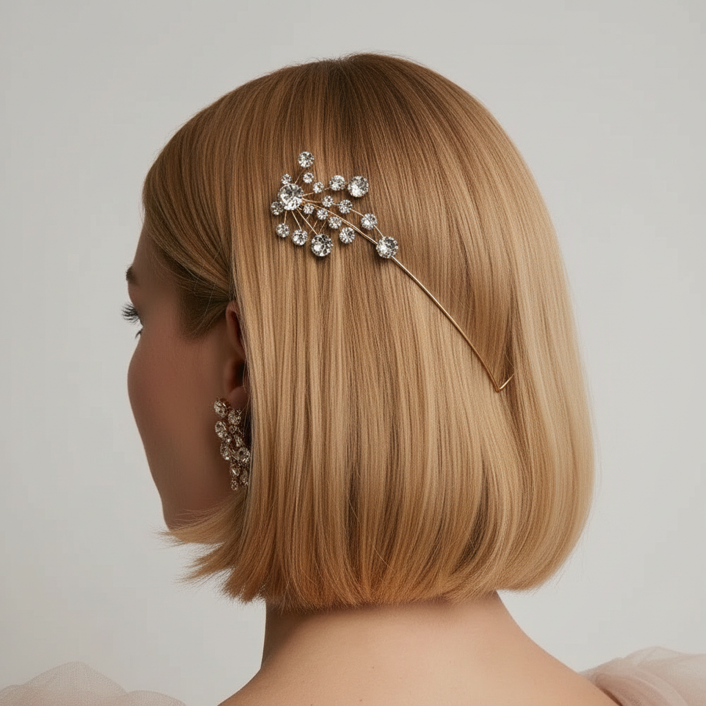 Crystal Zirconia Hair Pin - Geometric Metal Hair Accessory