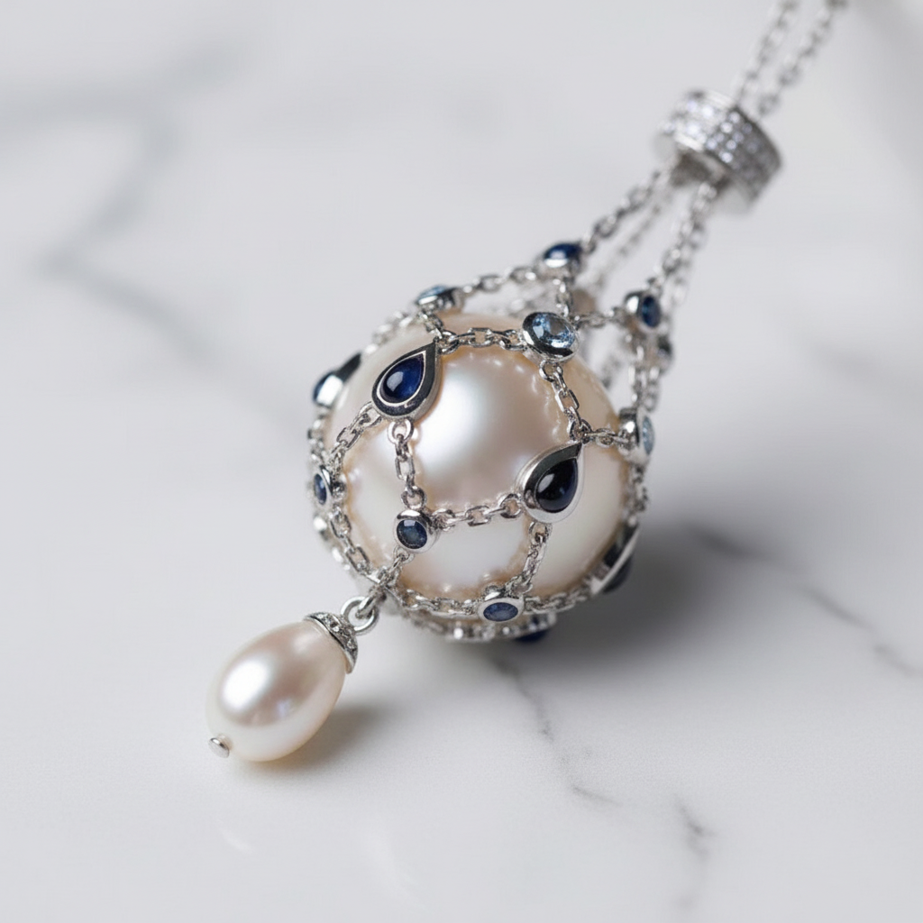 Luxury Openwork Pearl Pendant Necklace - Removable Design with Zirconia Accents