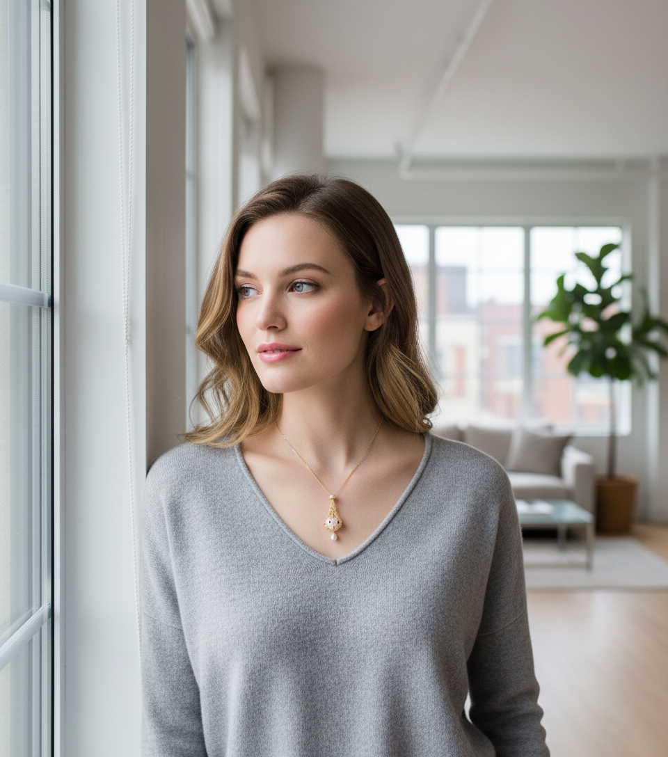 Luxury Openwork Pearl Pendant Necklace - Removable Design with Zirconia Accents