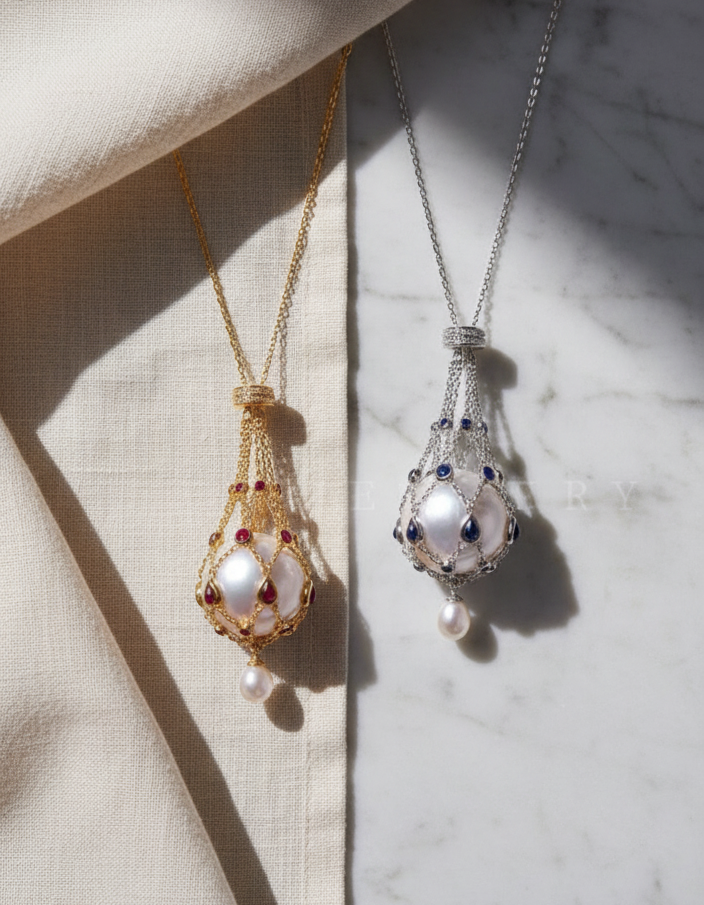 Luxury Openwork Pearl Pendant Necklace - Removable Design with Zirconia Accents