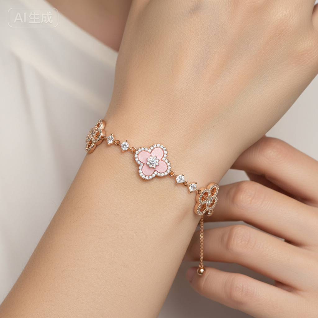 Realistic Four Leaf Clover Bracelet on Hand