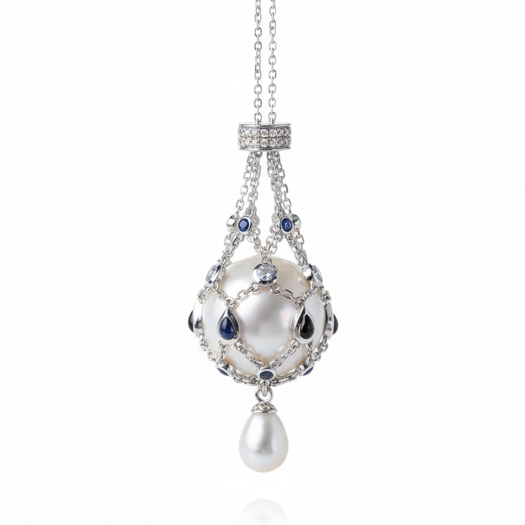 Luxury Openwork Pearl Pendant Necklace - Removable Design with Zirconia Accents