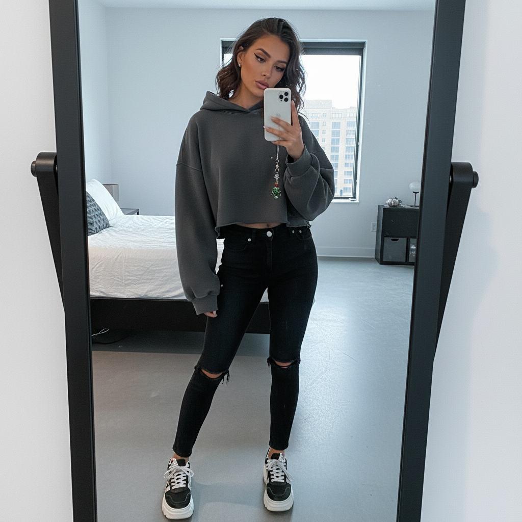 Handmade Beaded Christmas Tree Phone Charm - Green Crystal with Red Star