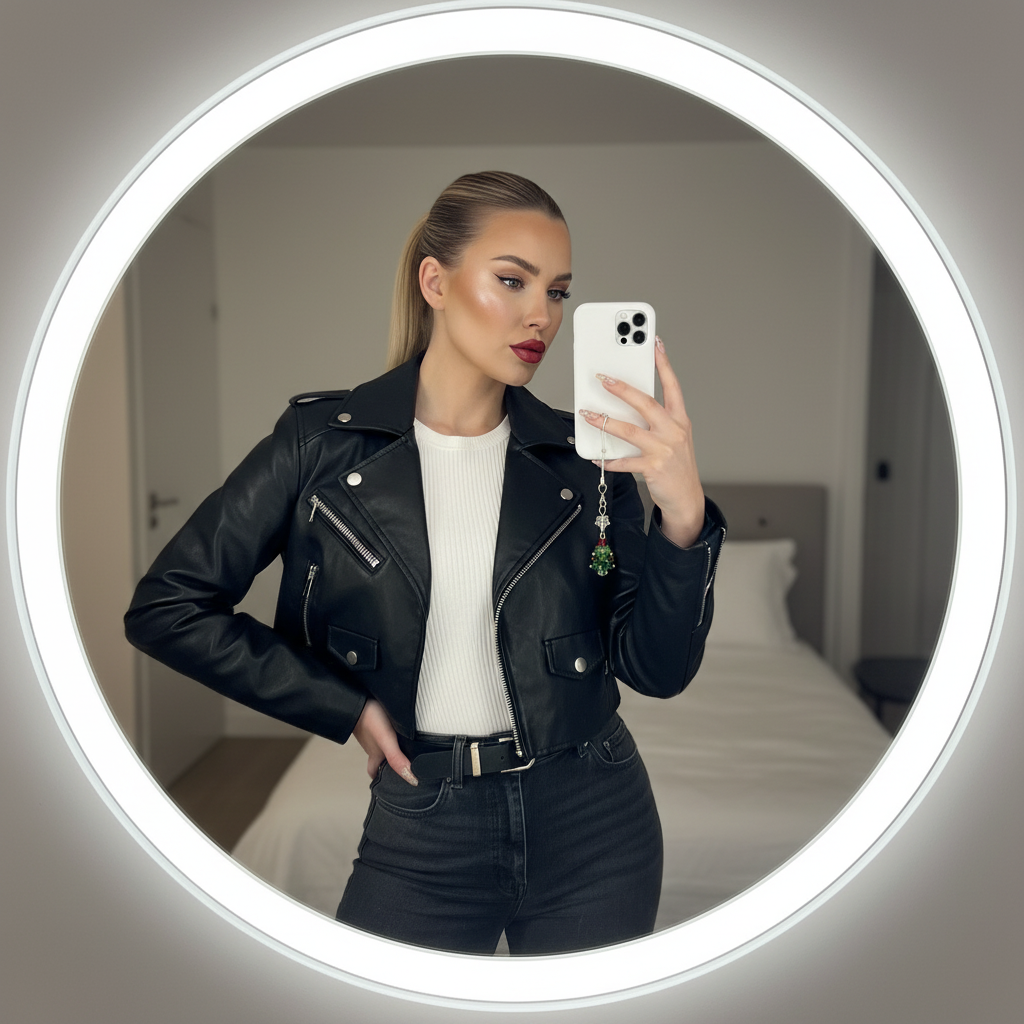 Handmade Beaded Christmas Tree Phone Charm - Green Crystal with Red Star