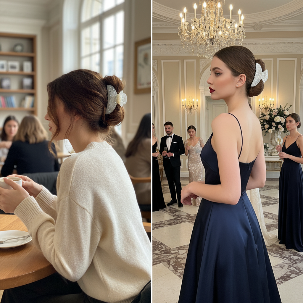 Acetate Rhinestone Hair Claw - Pearl White Hair Clip