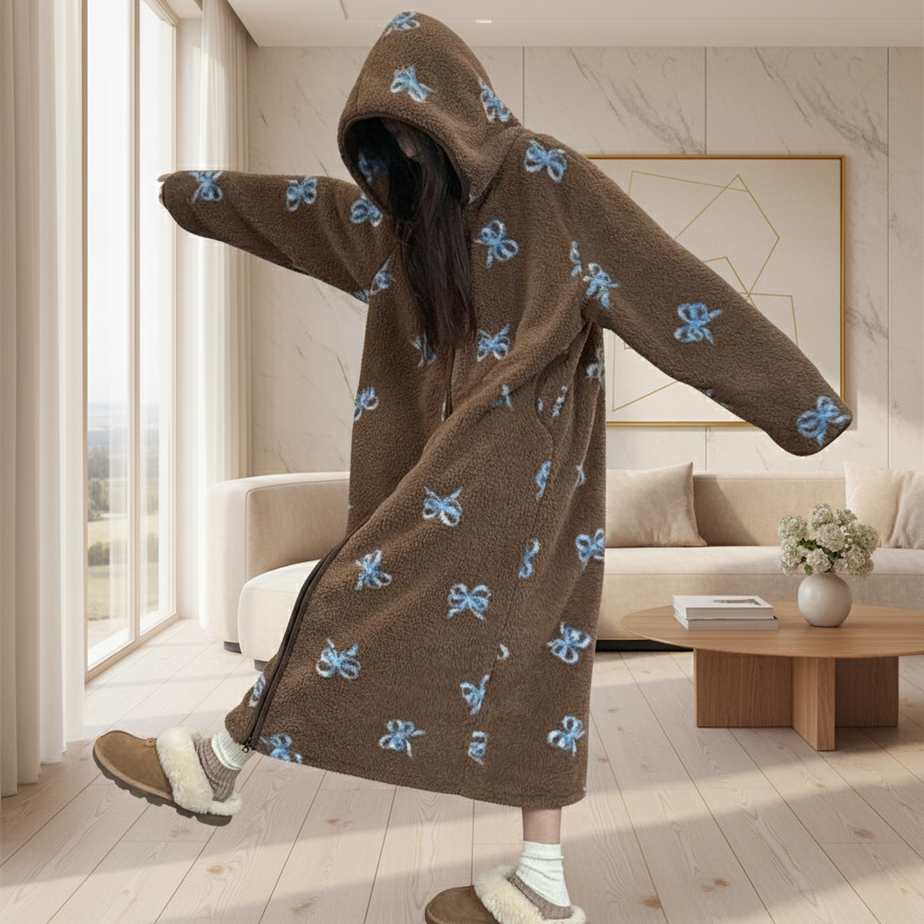 Unisex Oversized Fleece Hoodie Zip Up, Soft Coral Plush Loungewear for Winter, Warm Hooded Blanket Jacket, Cozy Homewear for Men & Women