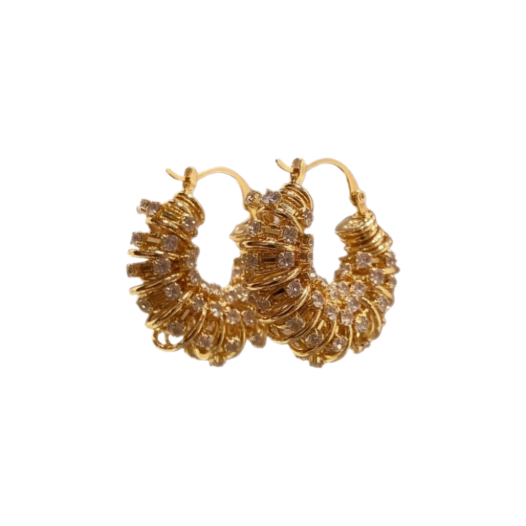 Luxury Gold Plated Crystal Hoop Earrings - Textured Wave Design